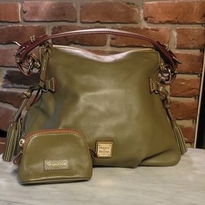 Dooney & Bourke Smooth Leather Olive Shoulder Bag w/ Accessories- Tegan